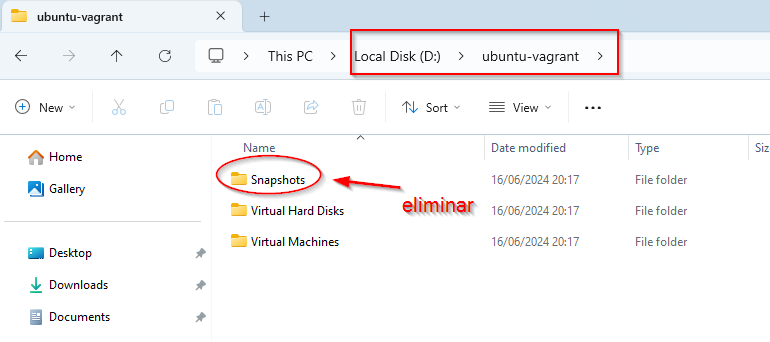 Eliminación de directorio Snapshots
