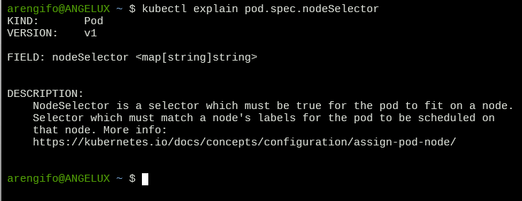 Documentación del atributo nodeSelector de los Pods