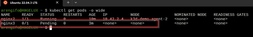 Pod nginx3 en estado Pending