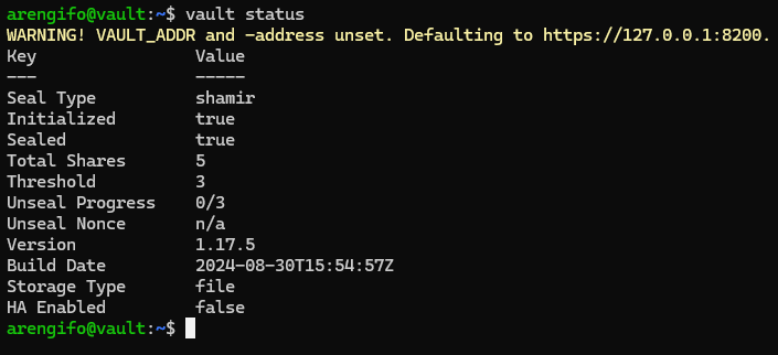 vault status luego de la inicialización