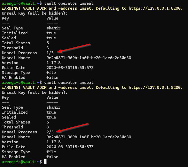 unsealing de vault en proceso