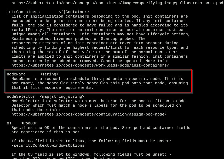 Documentacion de nodeName sobre un Pod