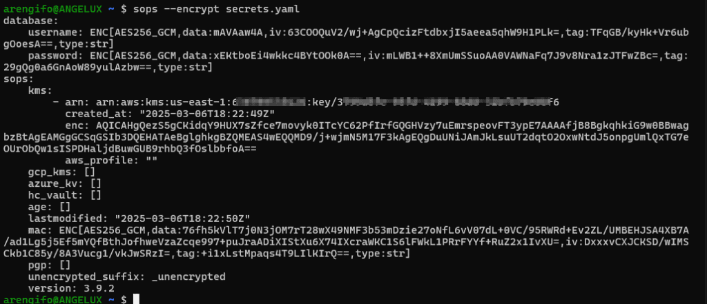 Salida de SOPS al cifrar un archivo YAML